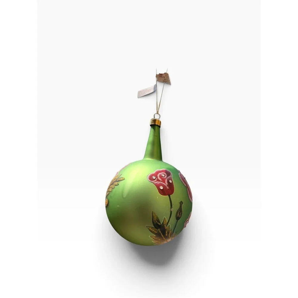 New $42 Bloomingdale’s floral hand painted long neck Christmas ornament ball